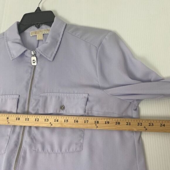 Michael Kors Half Zip Women's Lavender Roll sleeve Blouse Pockets Size L Used - Picture 3 of 16